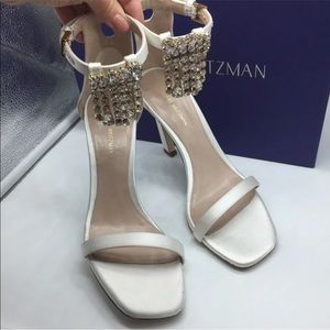 Stuart Weitzman Fringe Square Nudist Heels